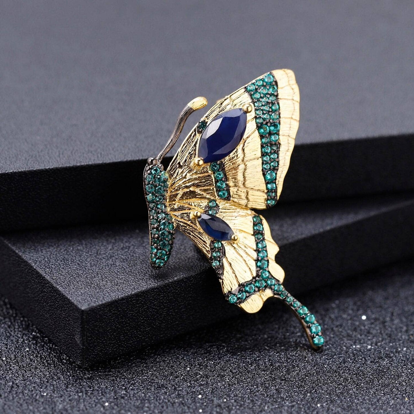 1.8Ct Natural Blue Sapphire Half Butterfly Pendant Necklace - Black Diamonds New York