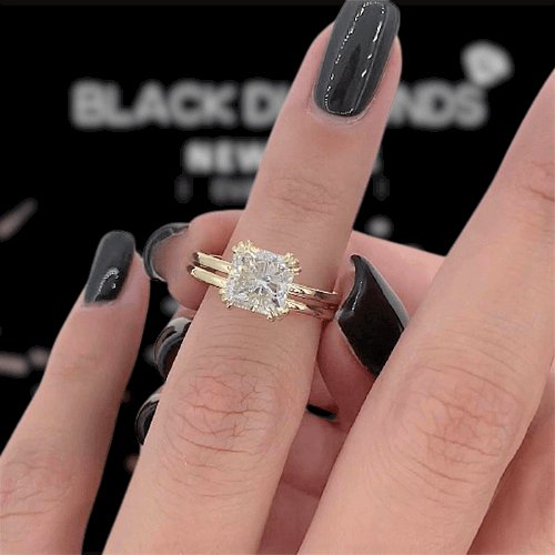 1.8ct Radiant Cut Simulated Diamond Bridal Ring Set-Black Diamonds New York