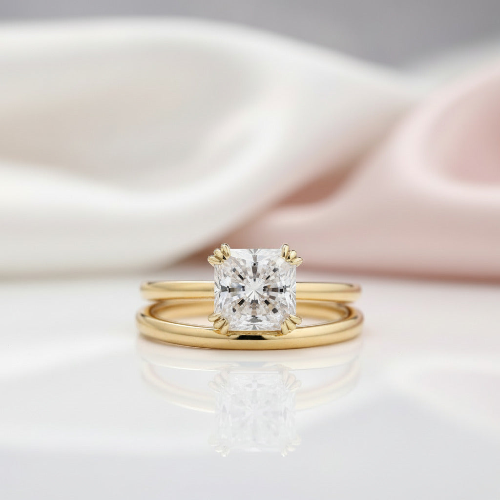 1.8ct Radiant Cut Simulated Diamond Option Bridal Ring Set-Black Diamonds New York