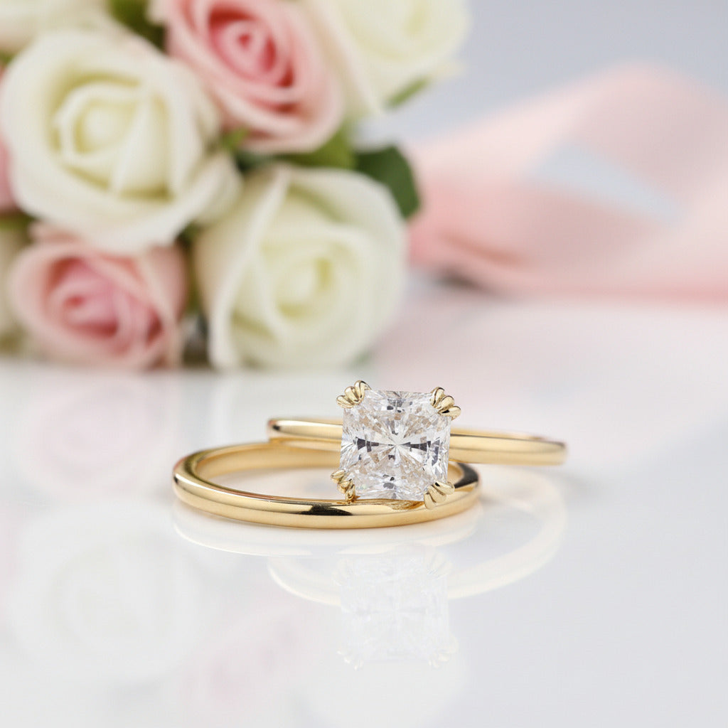 1.8ct Radiant Cut Simulated Diamond Option Bridal Ring Set-Black Diamonds New York