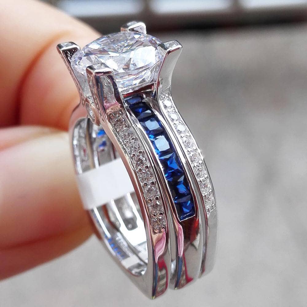 1.8ct Round Cut Blue EVN Stone Ring Set-Black Diamonds New York