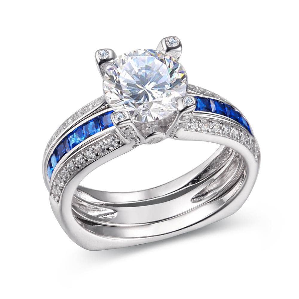 1.8ct Round Cut Blue EVN Stone Ring Set-Black Diamonds New York