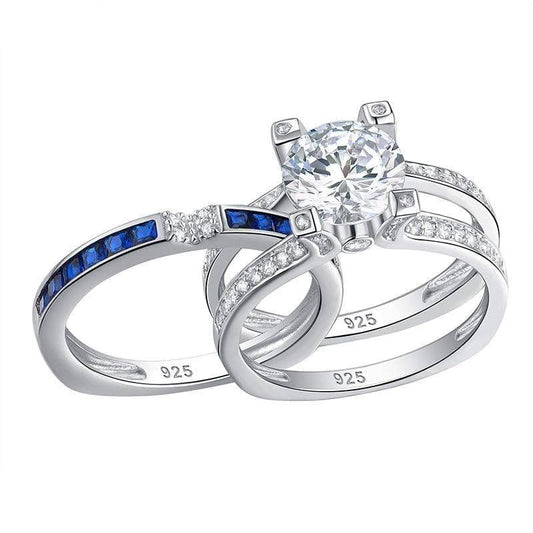 1.8ct Round Cut Blue Created Diamond Ring Set-Black Diamonds New York