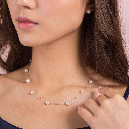 18K/ 750 Rose Gold Pearls Necklace - Black Diamonds New York