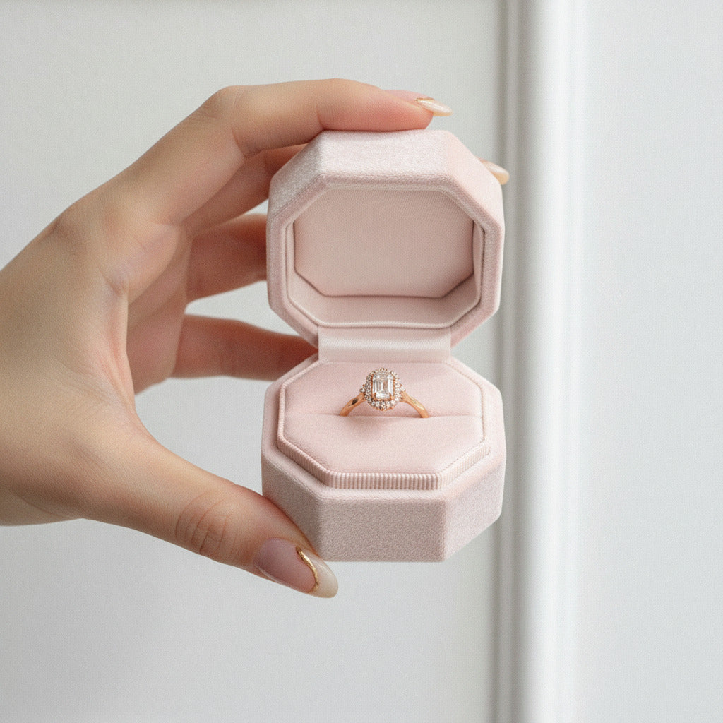 18k Art Deco Emerald Cut Diamond Option Rose Gold Engagement Ring-Black Diamonds New York