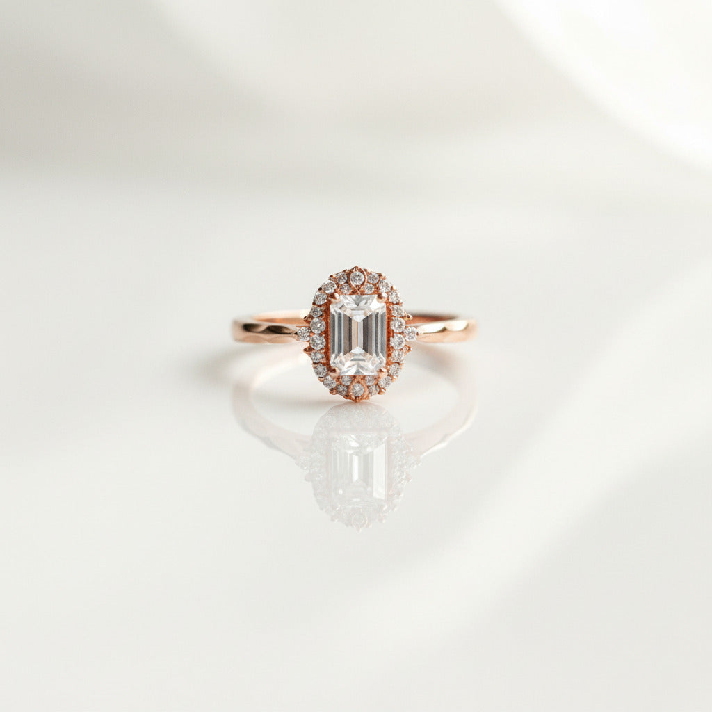 18k Art Deco Emerald Cut Diamond Option Rose Gold Engagement Ring-Black Diamonds New York