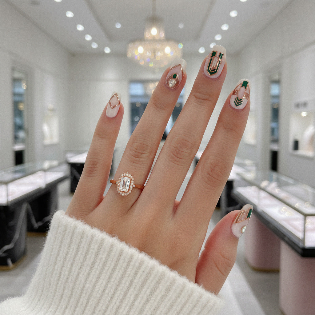 18k Art Deco Emerald Cut Diamond Option Rose Gold Engagement Ring-Black Diamonds New York
