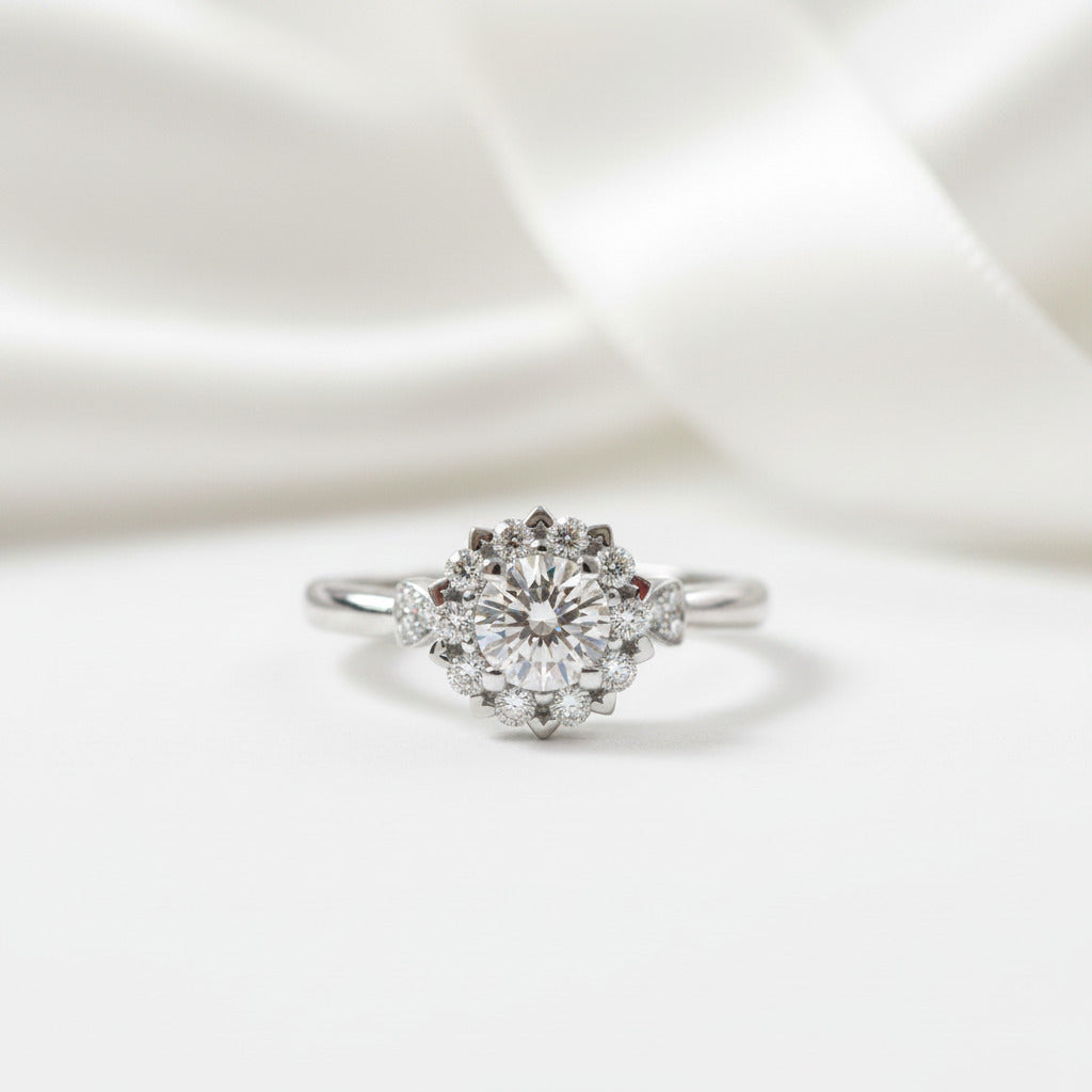 18k Art Deco Round Cut Diamond Option Halo Engagement Ring-Black Diamonds New York