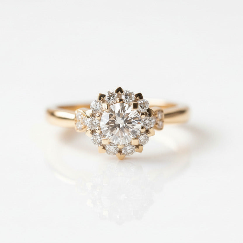 18k Art Deco Round Cut Diamond Option Halo Engagement Ring-Black Diamonds New York