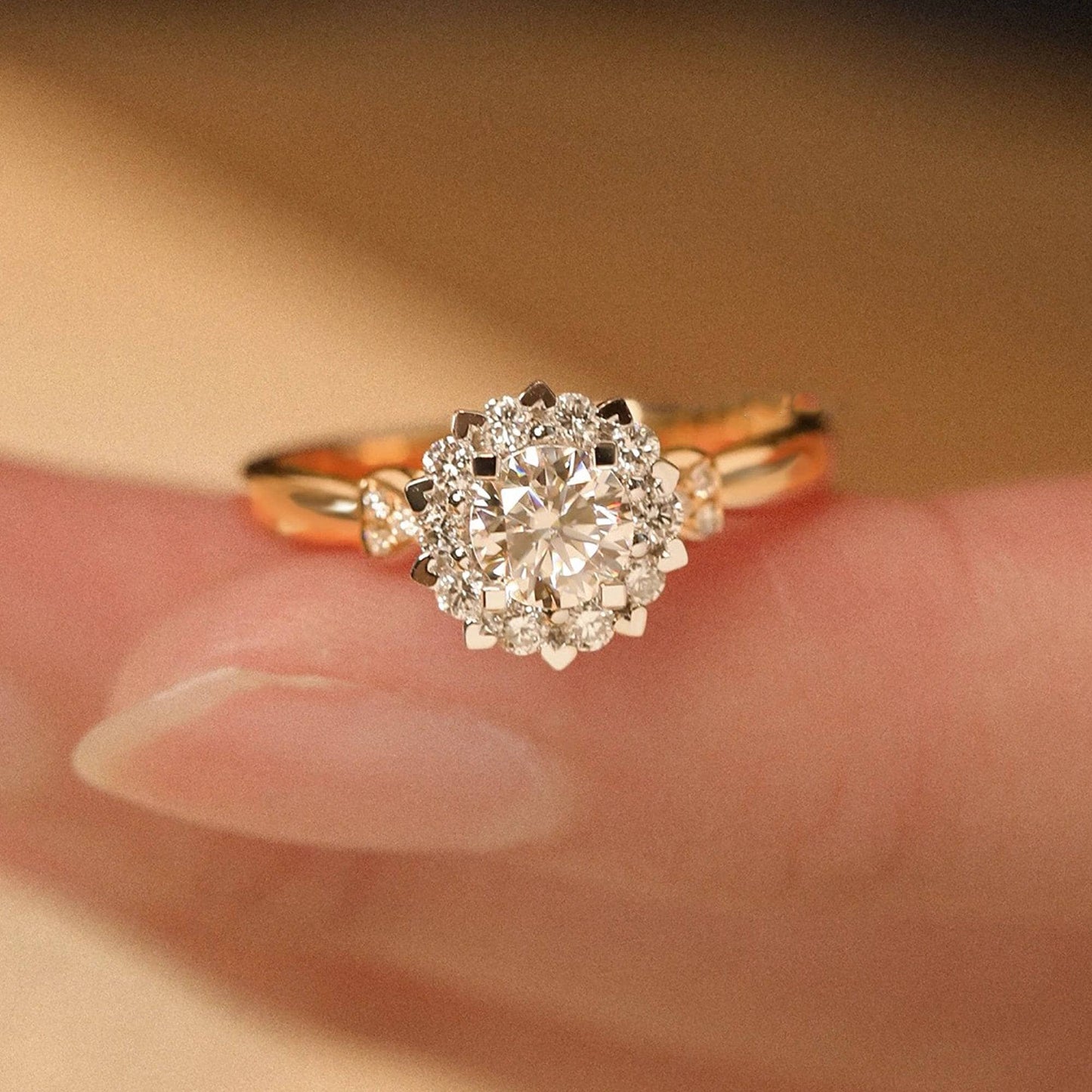 Art Deco Round Cut Moissanite Halo Engagement Ring - Black Diamonds New York