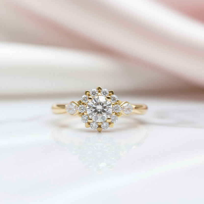 18k Art Deco Round Cut Diamond Option Halo Engagement Ring-Black Diamonds New York