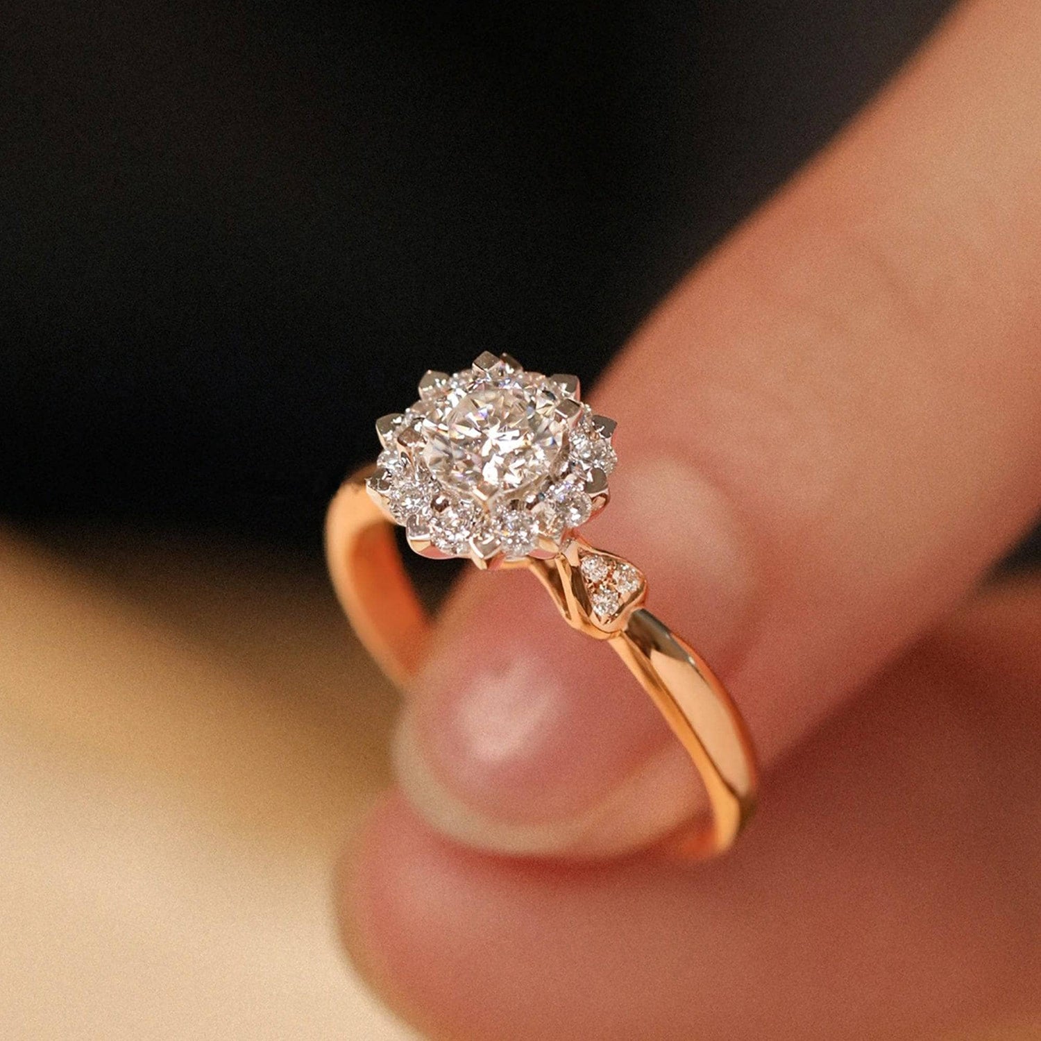 Art Deco Round Cut Moissanite Halo Engagement Ring - Black Diamonds New York