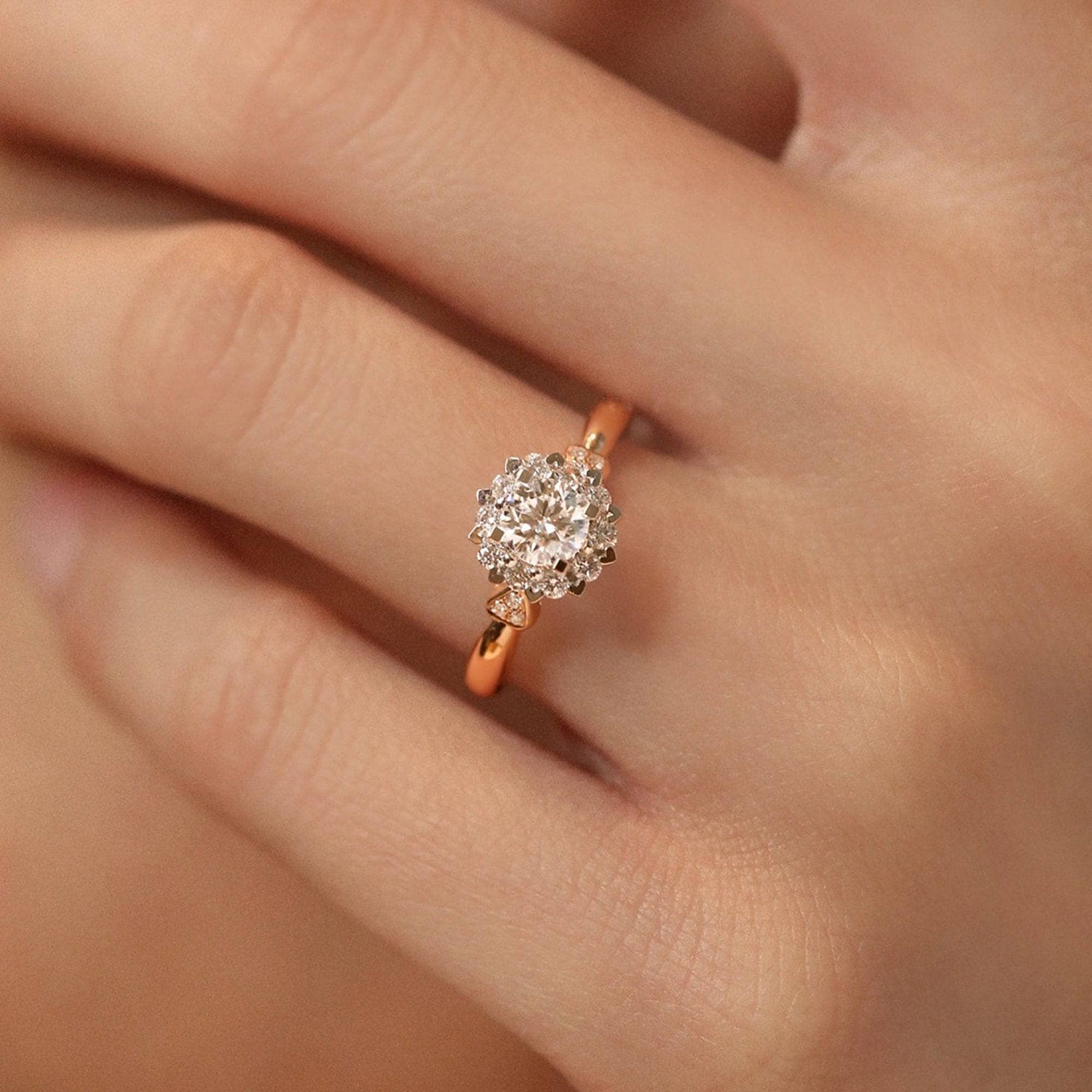 18k Art Deco Round Cut Moissanite Halo Engagement Ring-Black Diamonds New York