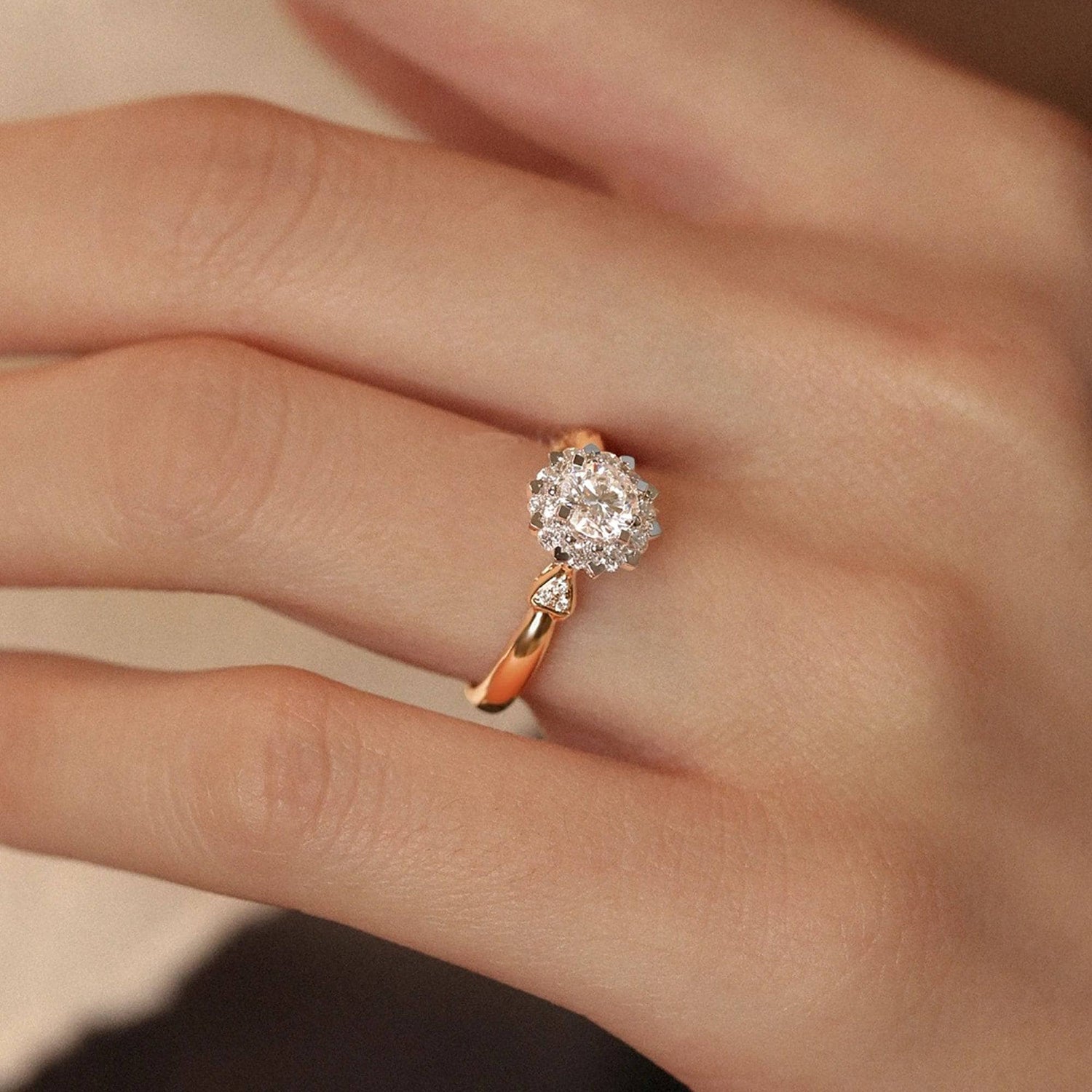 18k Art Deco Round Cut Moissanite Halo Engagement Ring-Black Diamonds New York