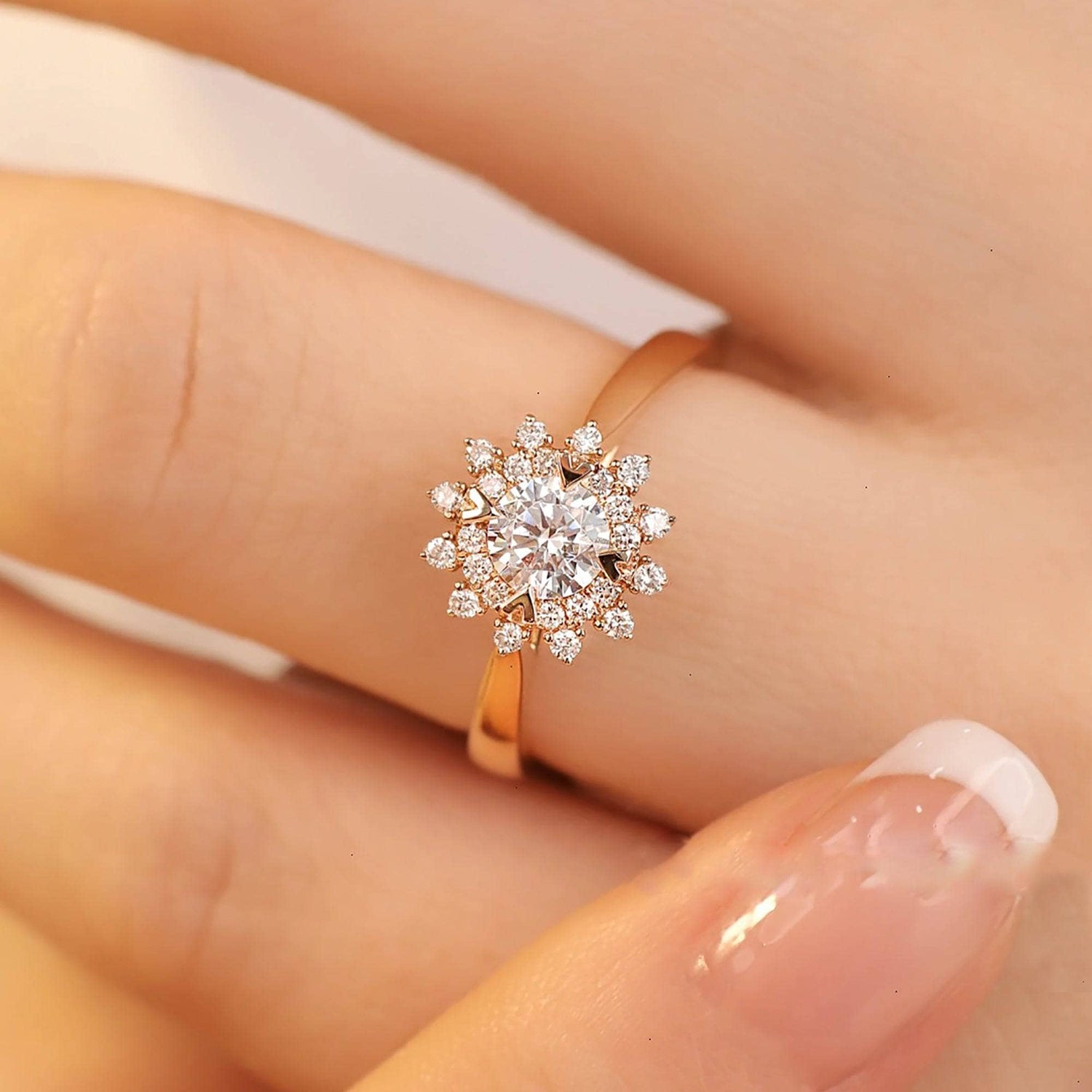 18k Art Deco Round Cut Diamond Sunflower Engagement Ring-Black Diamonds New York