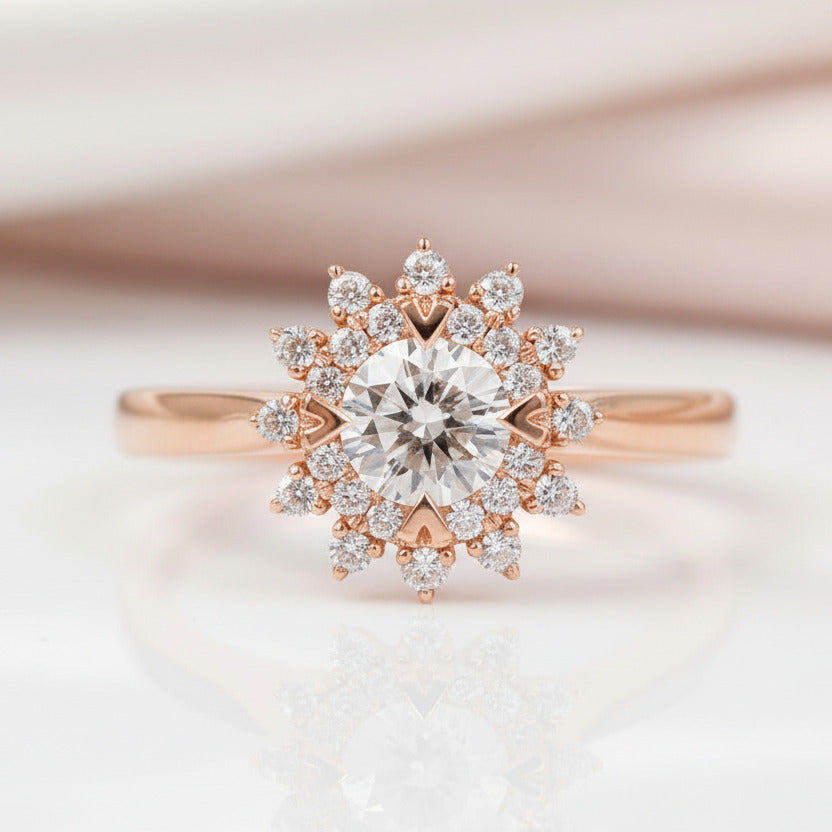 18k Art Deco Round Cut Diamond Option Sunflower Engagement Ring-Black Diamonds New York