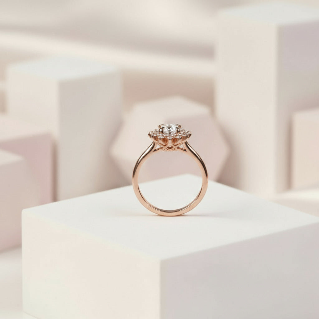 18k Art Deco Round Cut Diamond Sunflower Engagement Ring-Black Diamonds New York