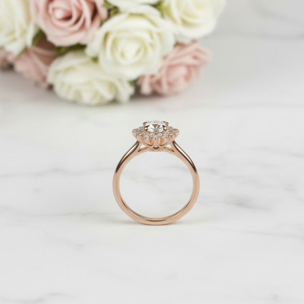 18k Art Deco Round Cut Diamond Option Sunflower Engagement Ring-Black Diamonds New York