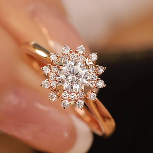 18k Art Deco Round Cut Diamond Sunflower Engagement Ring-Black Diamonds New York