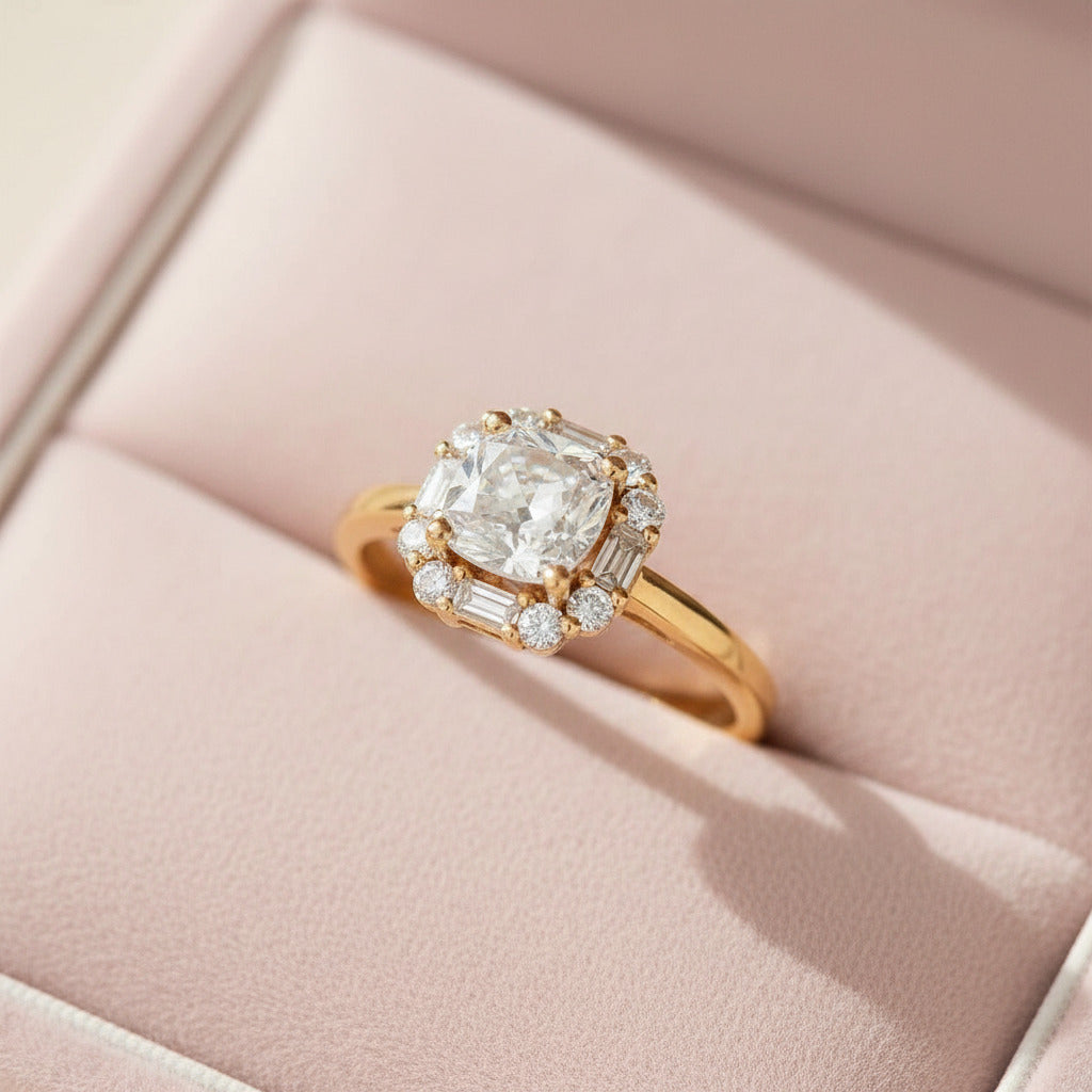 18k Cushion Cut Diamond Option Vintage Halo Engagement Ring-Black Diamonds New York