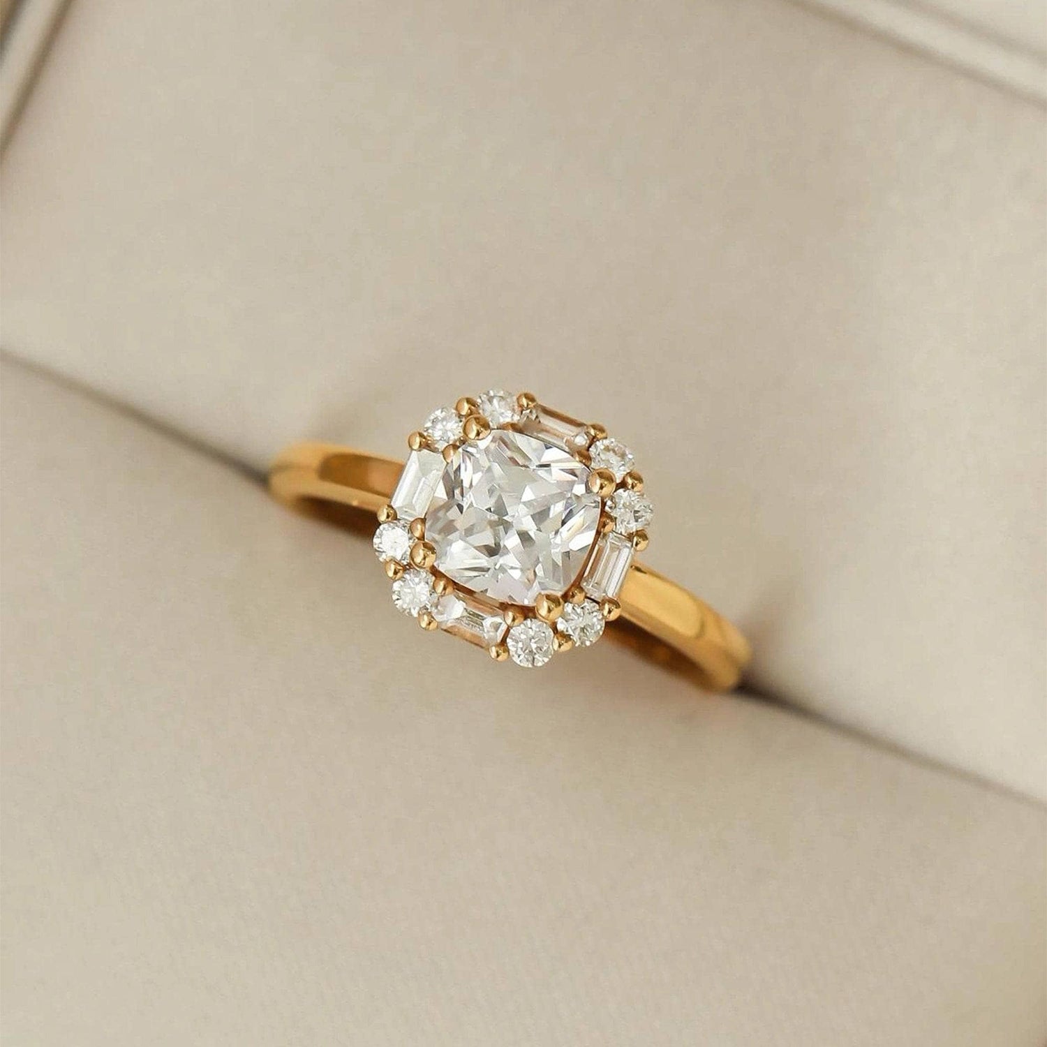 18k Cushion Cut Diamond Vintage Halo Engagement Ring-Black Diamonds New York