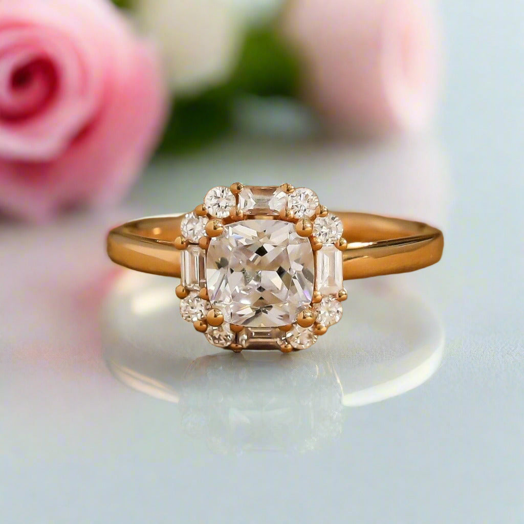 18k Cushion Cut Diamond Vintage Halo Engagement Ring-Black Diamonds New York