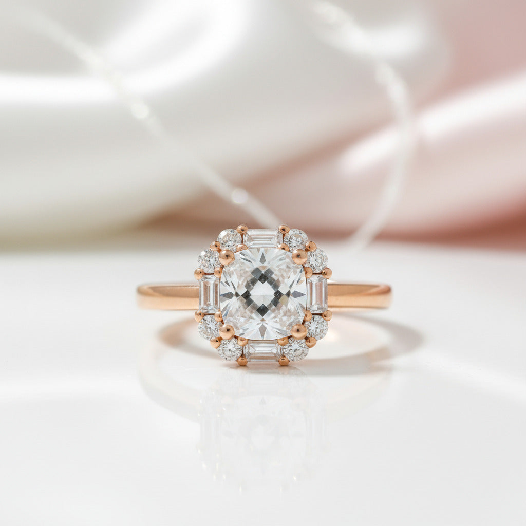 18k Cushion Cut Diamond Option Vintage Halo Engagement Ring-Black Diamonds New York
