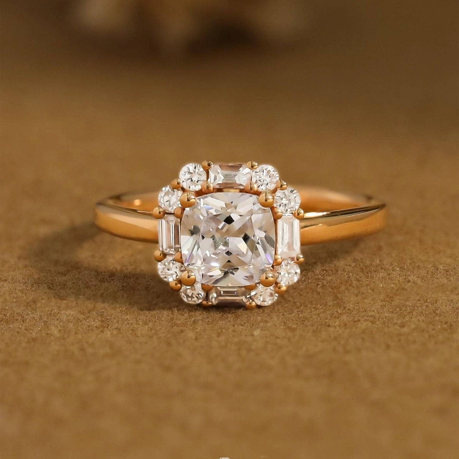 Cushion Cut Moissanite Vintage Halo Engagement Ring - Black Diamonds New York