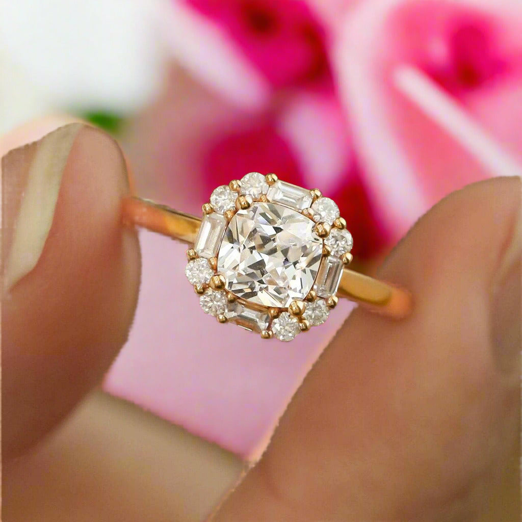 18k Cushion Cut Diamond Vintage Halo Engagement Ring-Black Diamonds New York