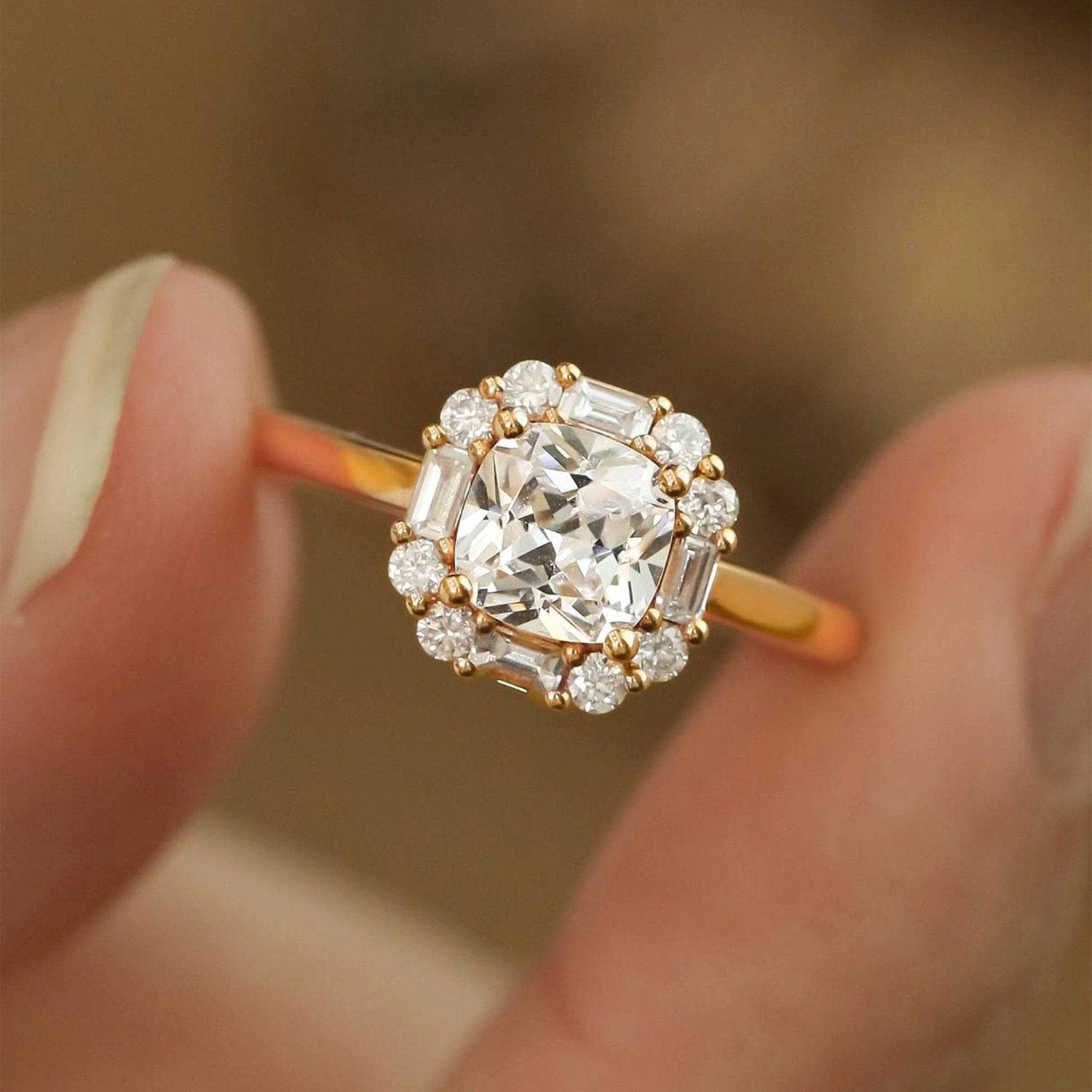 18k Cushion Cut Moissanite Vintage Halo Engagement Ring-Black Diamonds New York