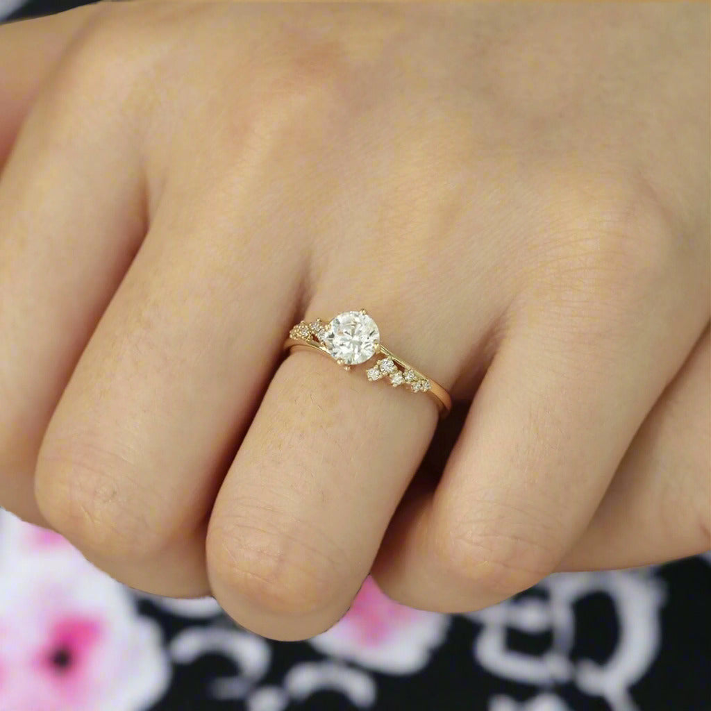 18k Dainty Round Cut Diamond Cluster Engagement Ring-Black Diamonds New York