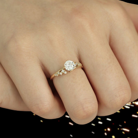 18k Dainty Round Cut Diamond Cluster Engagement Ring-Black Diamonds New York