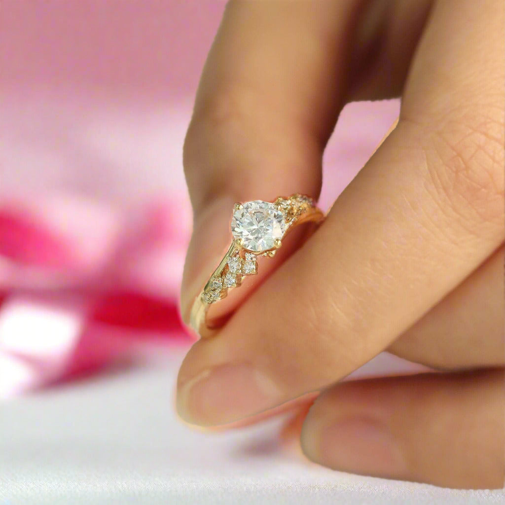 18k Dainty Round Cut Diamond Cluster Engagement Ring-Black Diamonds New York