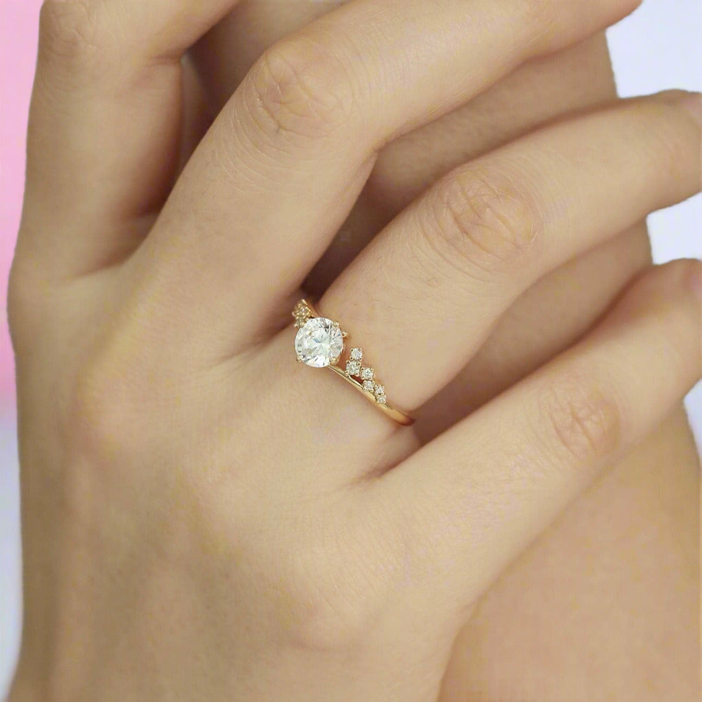 18k Dainty Round Cut Diamond Cluster Engagement Ring-Black Diamonds New York