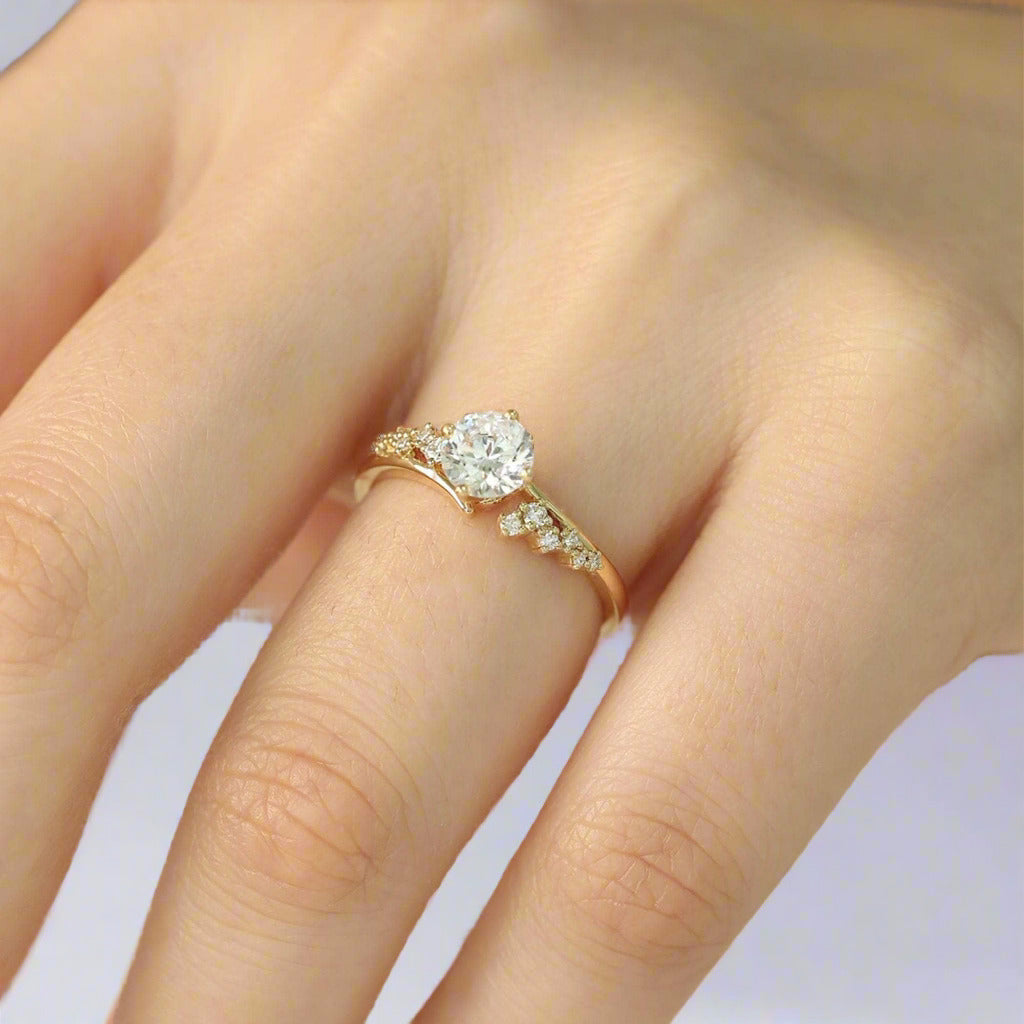 18k Dainty Round Cut Diamond Cluster Engagement Ring-Black Diamonds New York