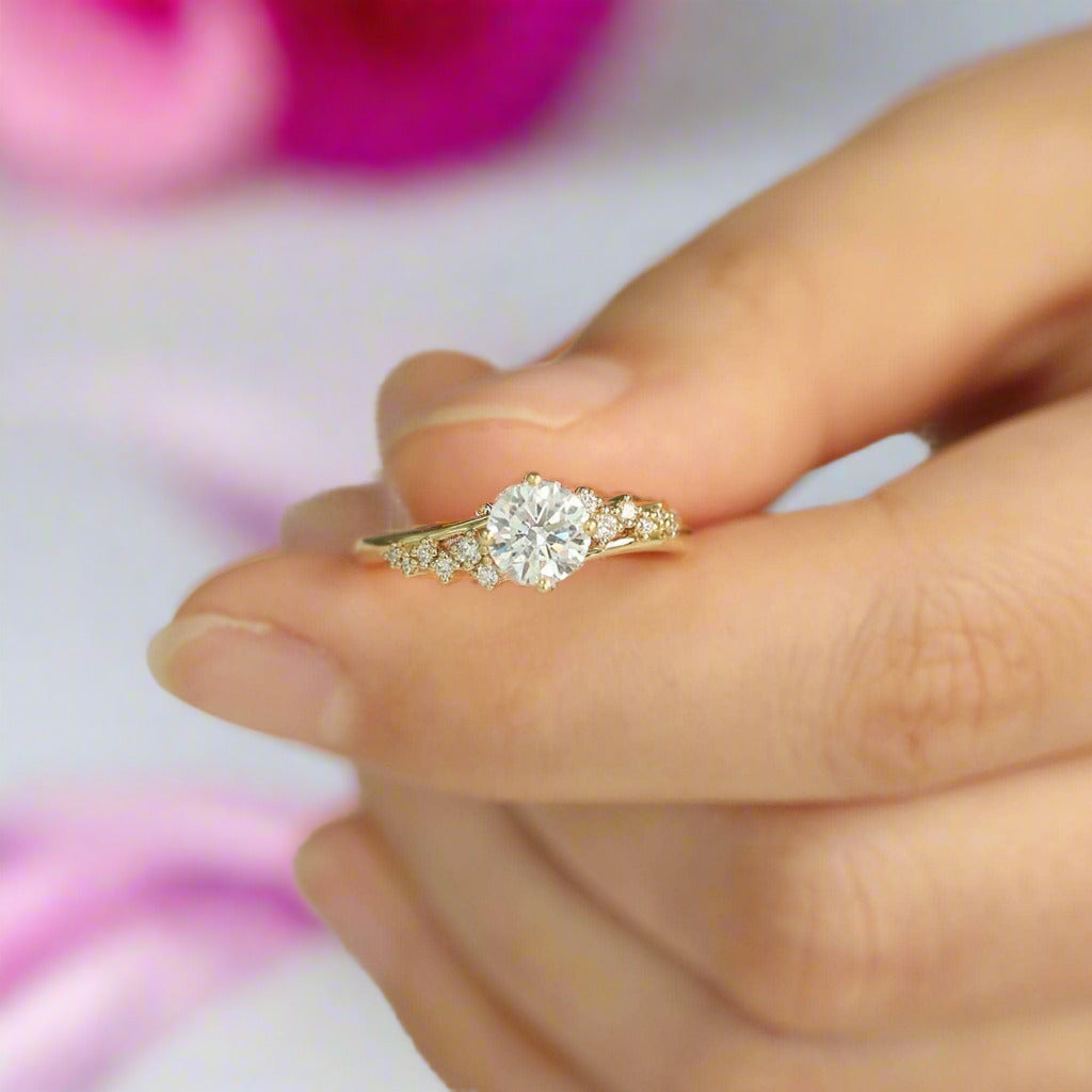 18k Dainty Round Cut Diamond Cluster Engagement Ring-Black Diamonds New York