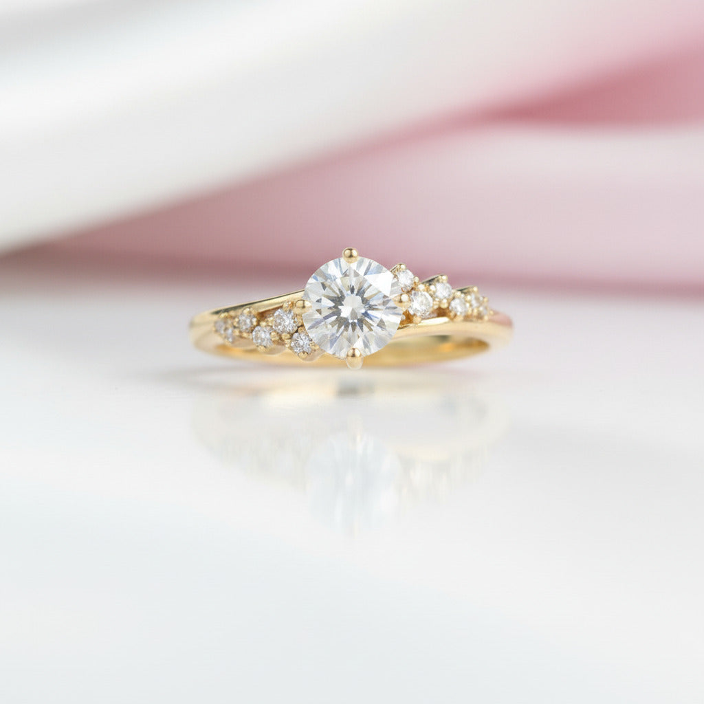 18k Dainty Round Cut Diamond Option Cluster Engagement Ring-Black Diamonds New York