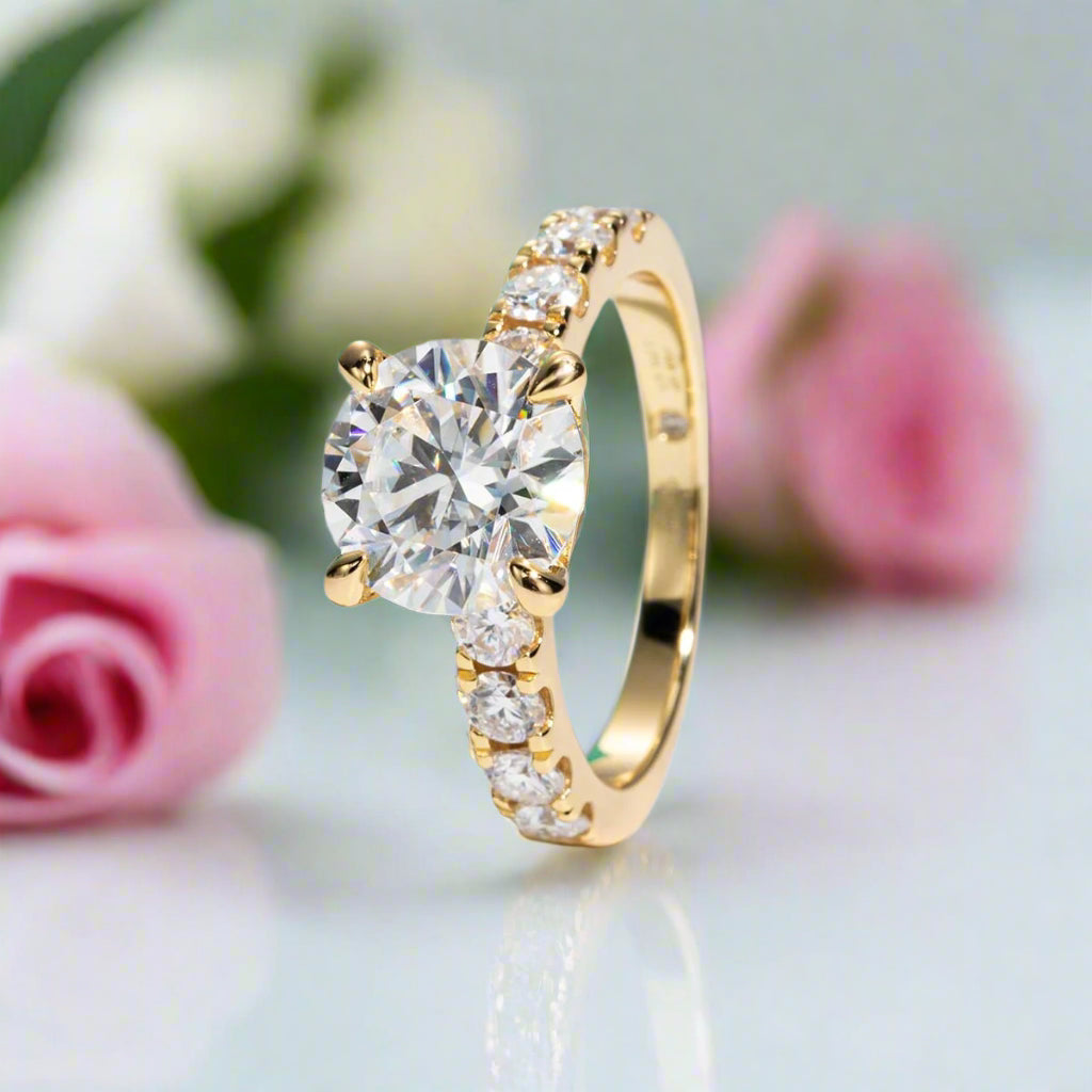 18K Gold Overlay Round Cut Diamond Engagement Ring-Black Diamonds New York