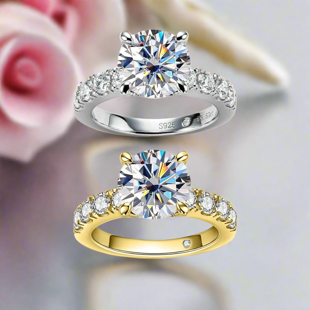 18K Gold Overlay Round Cut Diamond Engagement Ring-Black Diamonds New York