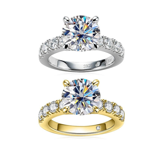 18k Gold Overlay Round Cut Moissanite Engagement Ring-Black Diamonds New York