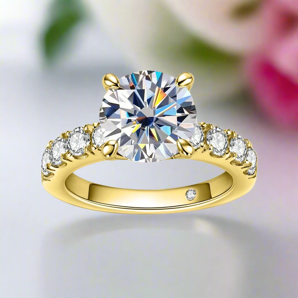 18K Gold Overlay Round Cut Diamond Engagement Ring-Black Diamonds New York