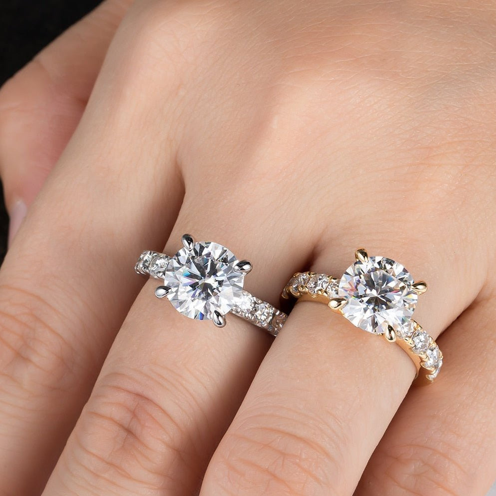 18K Gold Overlay Round Cut Diamond Engagement Ring-Black Diamonds New York