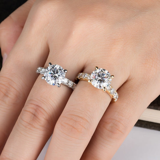 18k Gold Overlay Round Cut Moissanite Engagement Ring - Black Diamonds New York