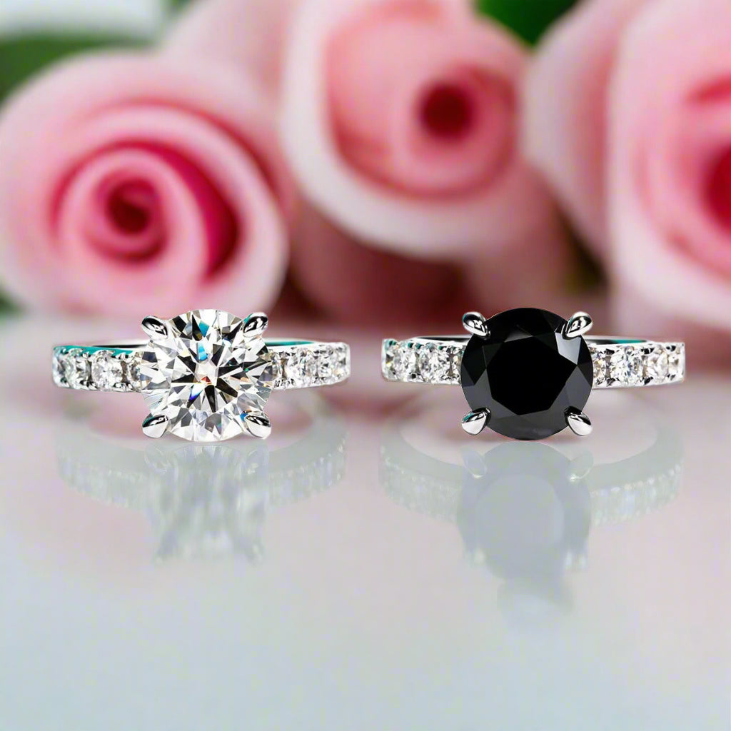 18K Gold Overlay Round Cut Diamond Engagement Ring-Black Diamonds New York