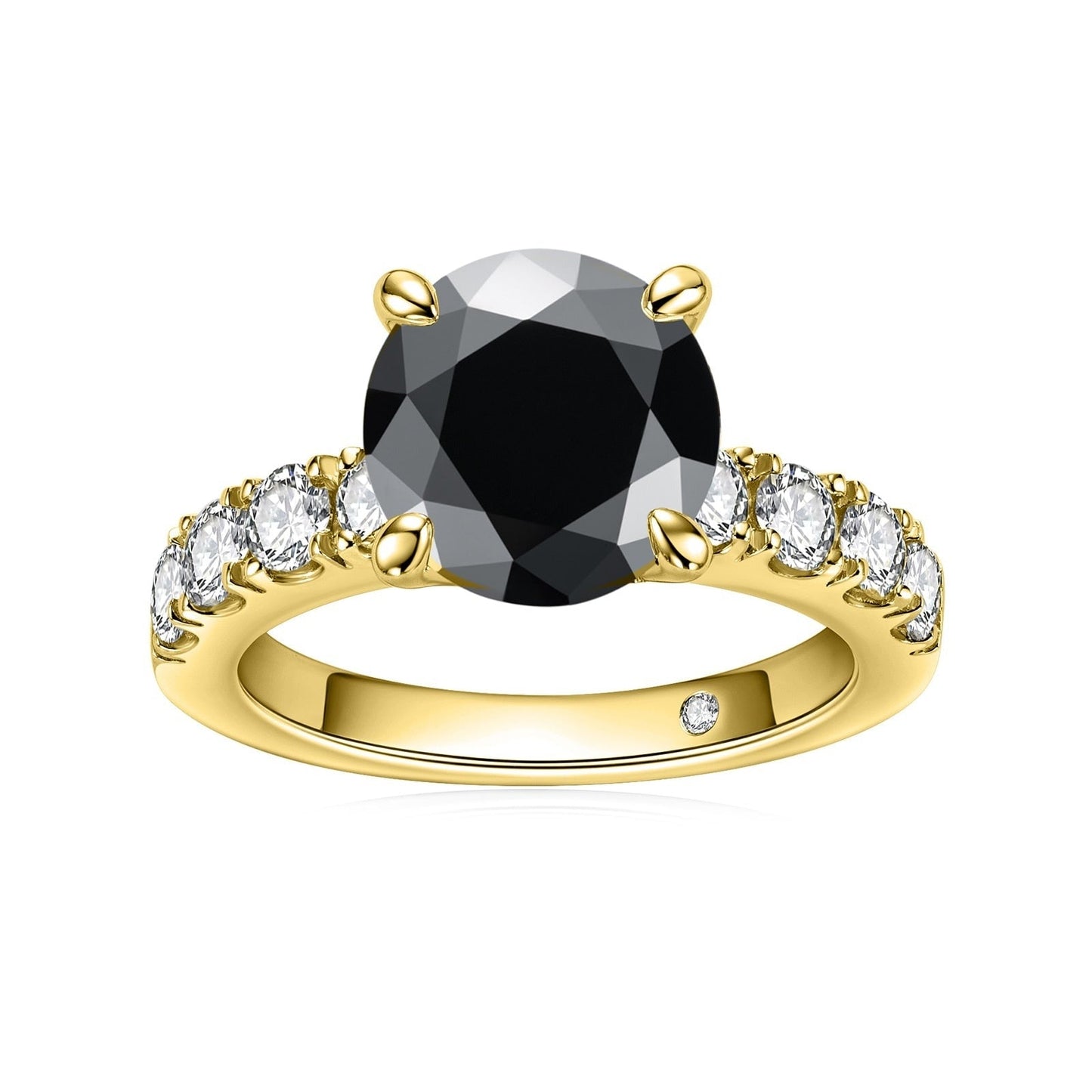 18k Gold Overlay Round Cut Moissanite Engagement Ring-Black Diamonds New York