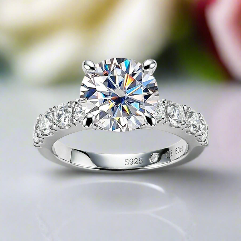 18K Gold Overlay Round Cut Diamond Engagement Ring-Black Diamonds New York