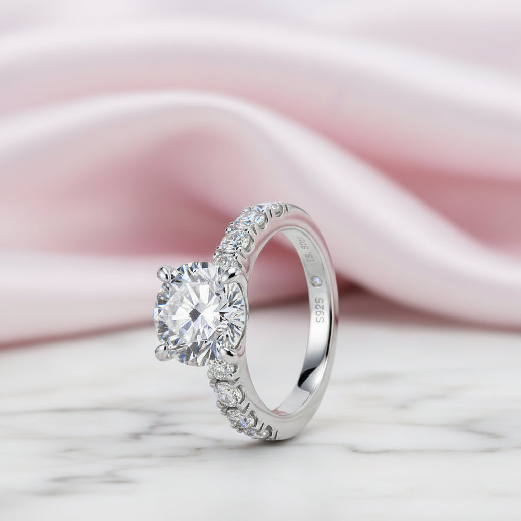 18k Gold Overlay Round Cut Diamond Option Engagement Ring-Black Diamonds New York