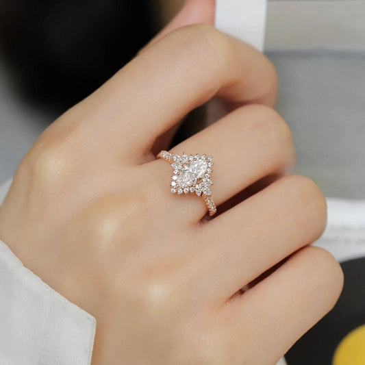 18k Marquise Cut Diamond Halo Engagement Ring-Black Diamonds New York