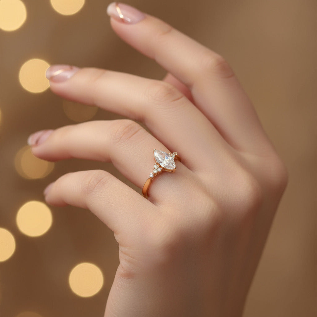 18k Marquise Cut Diamond Simple Design Engagement Ring-Black Diamonds New York