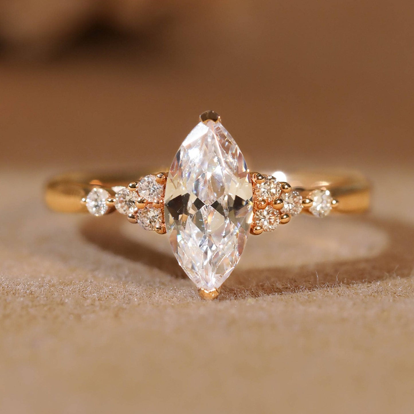 Marquise Cut Moissanite Simple Design Engagement Ring - Black Diamonds New York